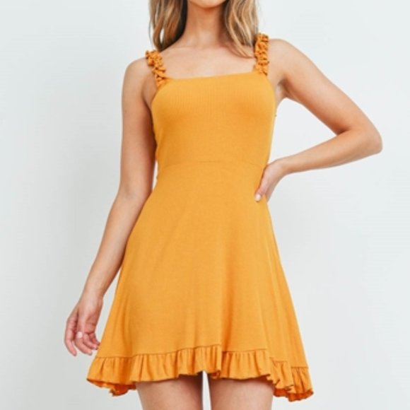 CASUAL RIBBED MINI DRESS - YELLOW - Picture 4 of 4